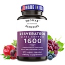 Thomas visu dabas aizsardzības līdzekļi Resveratrol 1600mg Organic Trans-Resveratrol Antioksidants Papildinājums ar organisko vīnogu sēklu ekstraktu un Quercetin- Anti-Aging un sirds un asinsvadu Support- 120 kapsulas