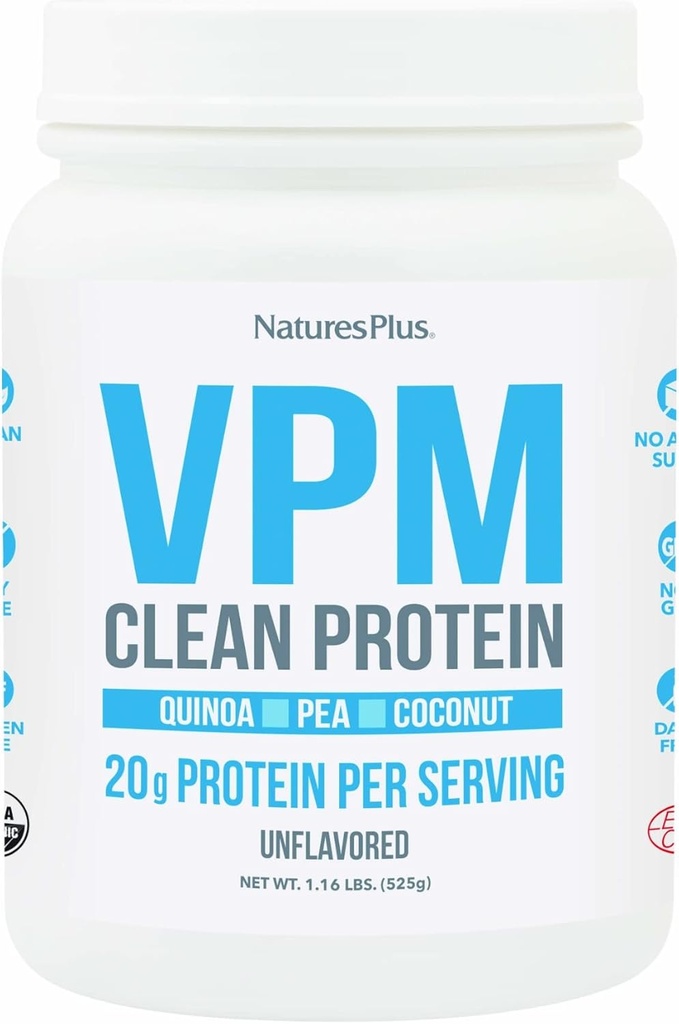 Natures Plus VPM Protein, Neflavored - 1,16 mārciņas - ar Quinoa, Pea & Coconut Protein - Organic, Vegan, Soy & Gluten Free - 15 Kalpo