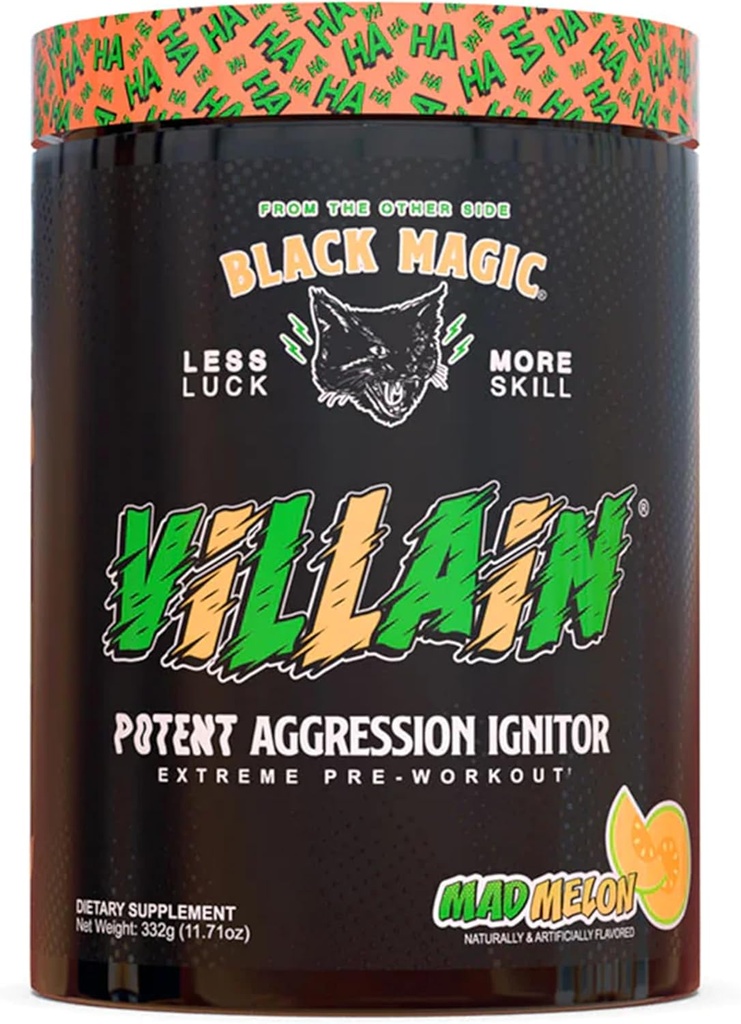 Black Magic Supply Villain High-Stim Nootropic Pre-Workout - Beta-Alanīns, L-Tirozīns, & Kofeīns - sūknis & Focus - 25 Kalpošana (Mad Melon)