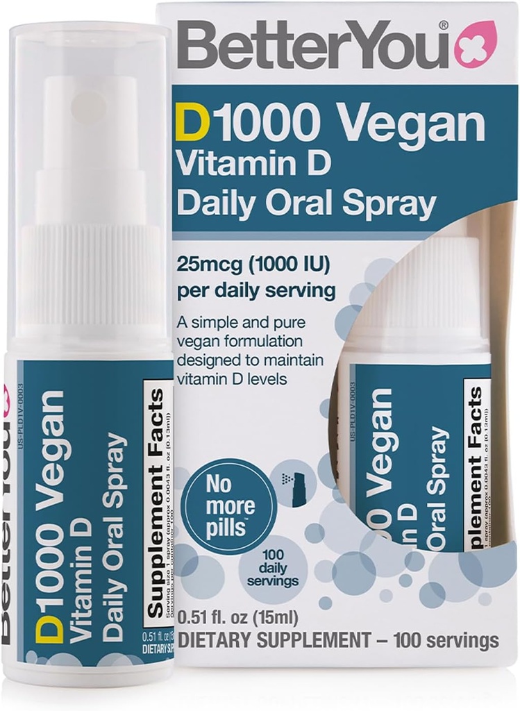 LabākYou D1000 Vegan D vitamīna orālais aerosols - ērta alternatīva tabletēm - augu izcelsmes - veicina spēcīgus kaulus, zobus un imūnsistēmu - palīdzība kalcija absorbcija - 100 dienas devas - 0,5 oz