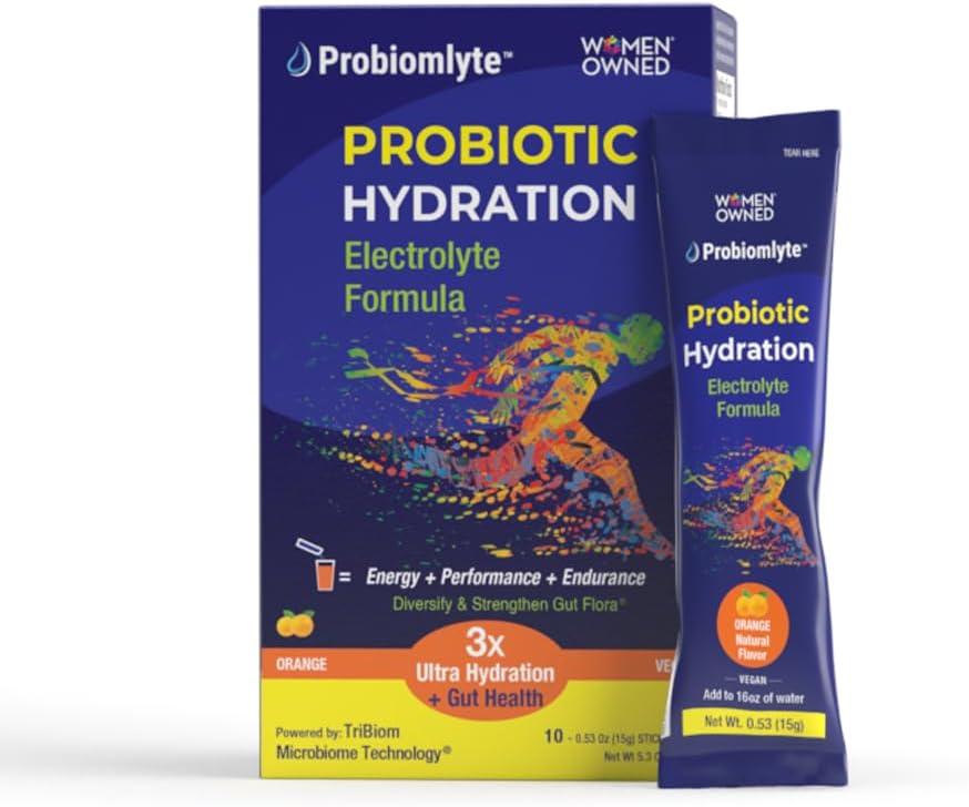 Probiomlyte- Probiotic Hydration pastiprinātājs (Orange) ar patentētu TriBiom Microbiome tehnoloģiju izturības, veiktspējas, enerģijas un Gut Health