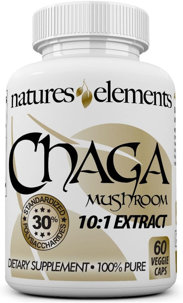 Chaga Sēnes – 10:1 Standartizēts ekstrakts ar 30% Polisaharīdi – 1,000mg Per Servējot – 60 Veggie kapsulas – Atbalsta Imūnās veselības - ne-GMO, bez lipekļa – augu papildinājums