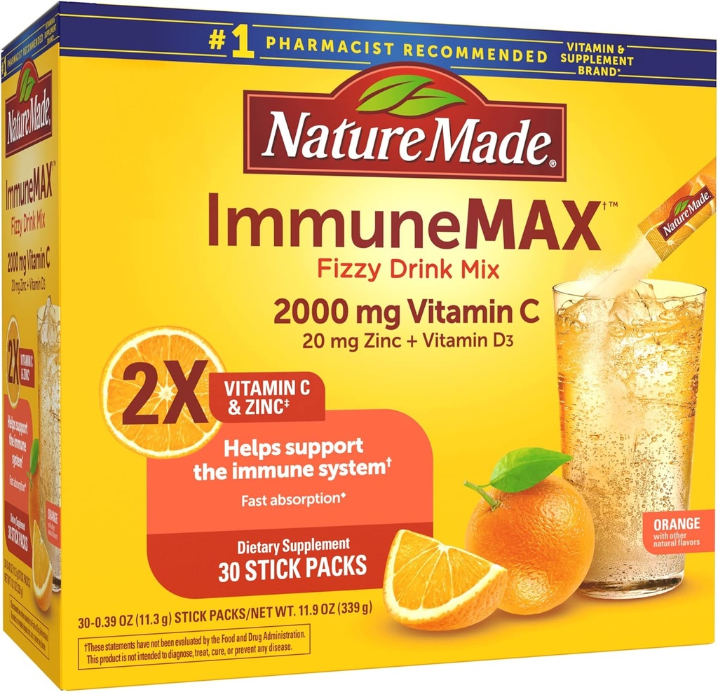 Daba ImmunoMAX Dzērienu maisījums ar C vitamīnu, D vitamīnu un cinka papildinājumu imūnās sistēmas atbalstam, ātrai absorbcijai, 30 Stick iepakojumi, 0.4 Ziede
