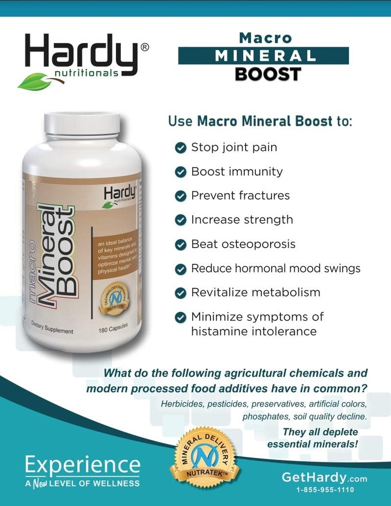 Macro Mineral Boost - augstas intensitātes kalcija papildinājums kaulu un zobu veselībai ar vitamīnu C, D, K, Kalcijs, Fosfors, un magnijs, Ultra Absorbable