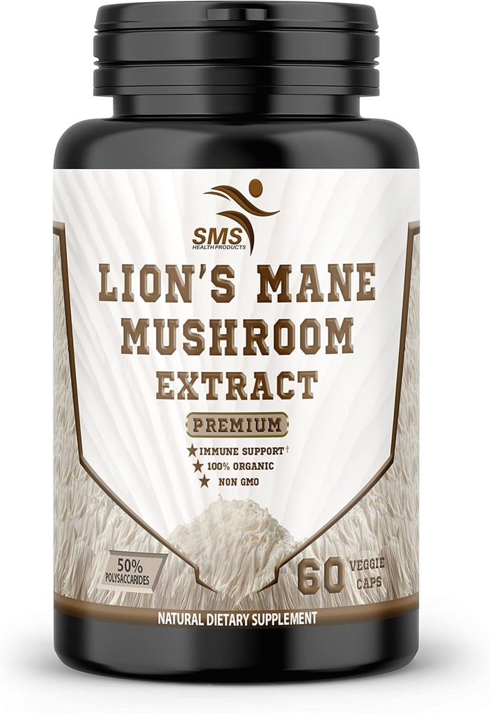 Lion's Mane Pills Mushroom Cognition Kapsulas (60 Veggie Capsules) 30% Polisaharīdi- Lions Mane Extract Capsules - Smadzeņu papildinājums, smadzeņu veselības un atmiņas atbalstam