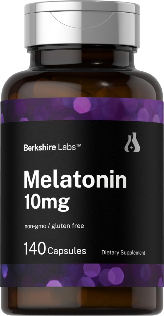 Horbäach Berkshire Labs Melatonīns 10mg    ) 140 Quick Release Capsules ] Extra Strength Formula ; Ne-GMO, bez lipekļa Papildinājums