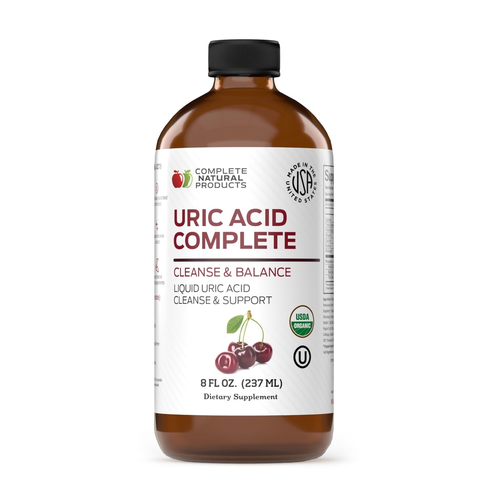 Complete Natural Products Uric Acid Complete - 8oz Šķidrs papildinājums, lai atbalstītu Uric Acid tīrīšanu, nieru veselību un cirkulāciju ar Apple Sidra Etiķis, Tart Cherry, & Bišu saknes.