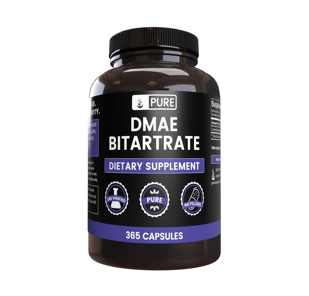 Pure Original Sastāvdaļas DMAE Bitartrāts (365 Kapsulas) Nē Magnija vai rīsu pildījumi, Vienmēr Pure, Lab Verified