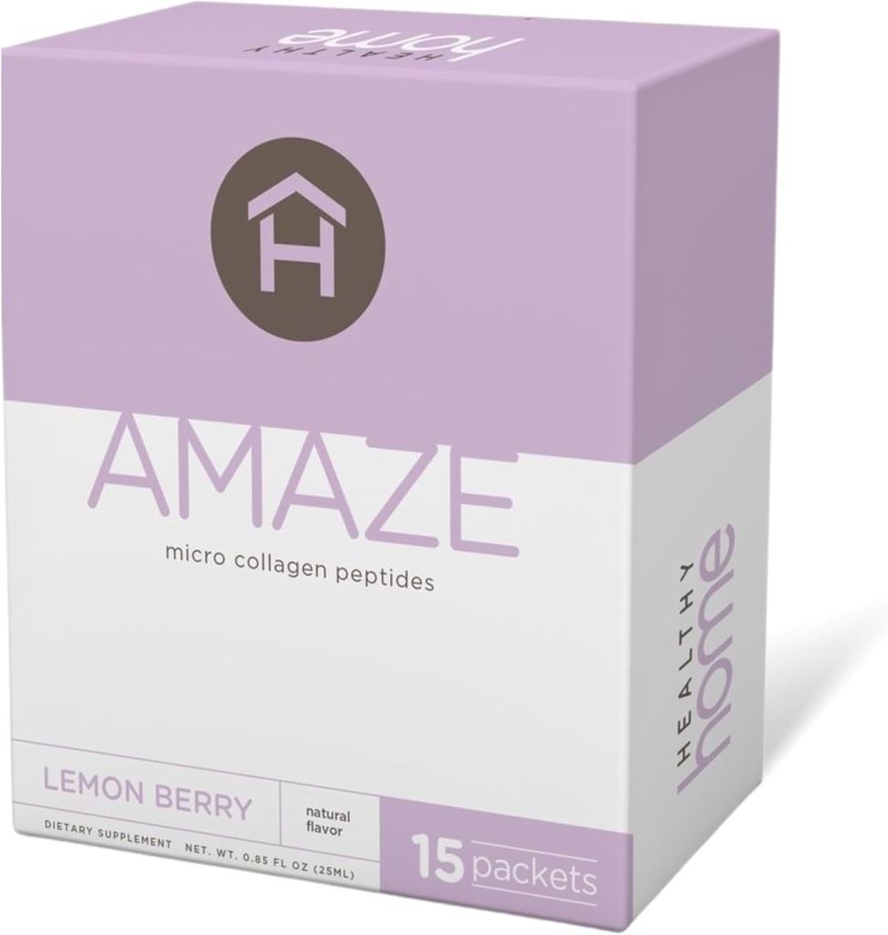 HEALHTY Home Amaze Collage Micro Collagen Peptīdi - āda, mati, locītavas - Marine Collagen, Hyaluronic Acid - 15 Kalpo (Lemon Berry, 1 Box)