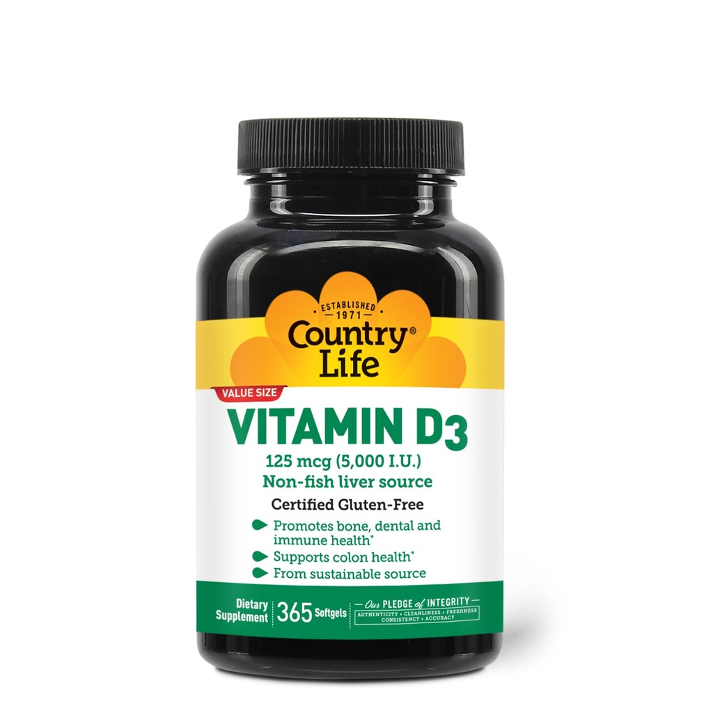 Valsts dzīves vitamīns D3 5000 SV – augstas potences, ne-Zivju avots, atbalsta kaulu veselību, imūnās funkcijas un kalcija absorbcija – 365 softgeli, sertificētu bezglutēna, ilgtermiņa piegādes