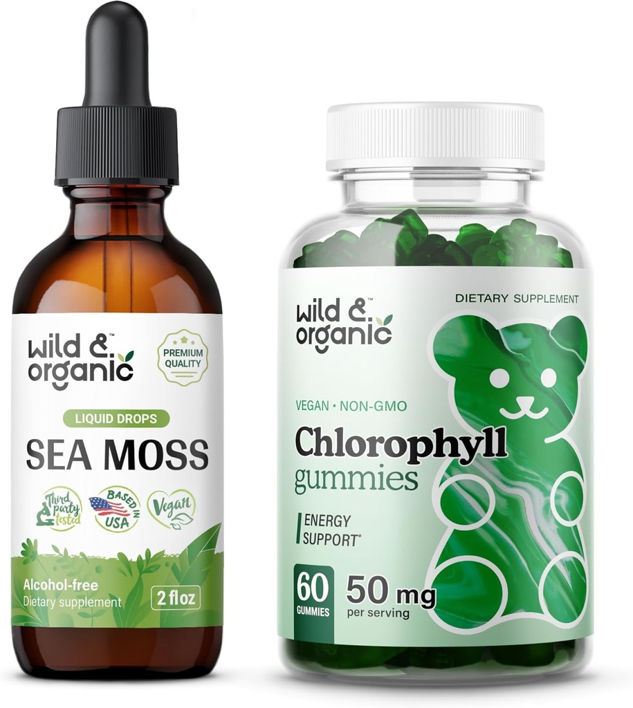 Savvaļas un organiskās jūras sūnas Tinktūra 2 fl oz & Chlorophyl Gumies