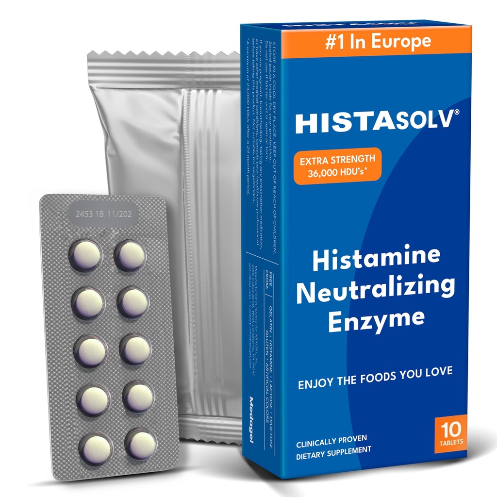 Medagel HISTASOlv Papildu stipruma DAO Enzīma papildinājums histamīna nepanesībai - Eases Gremošanas kavēšana - Patentēta tehnoloģija - Ražots Austrijā - 10 Iepakojums