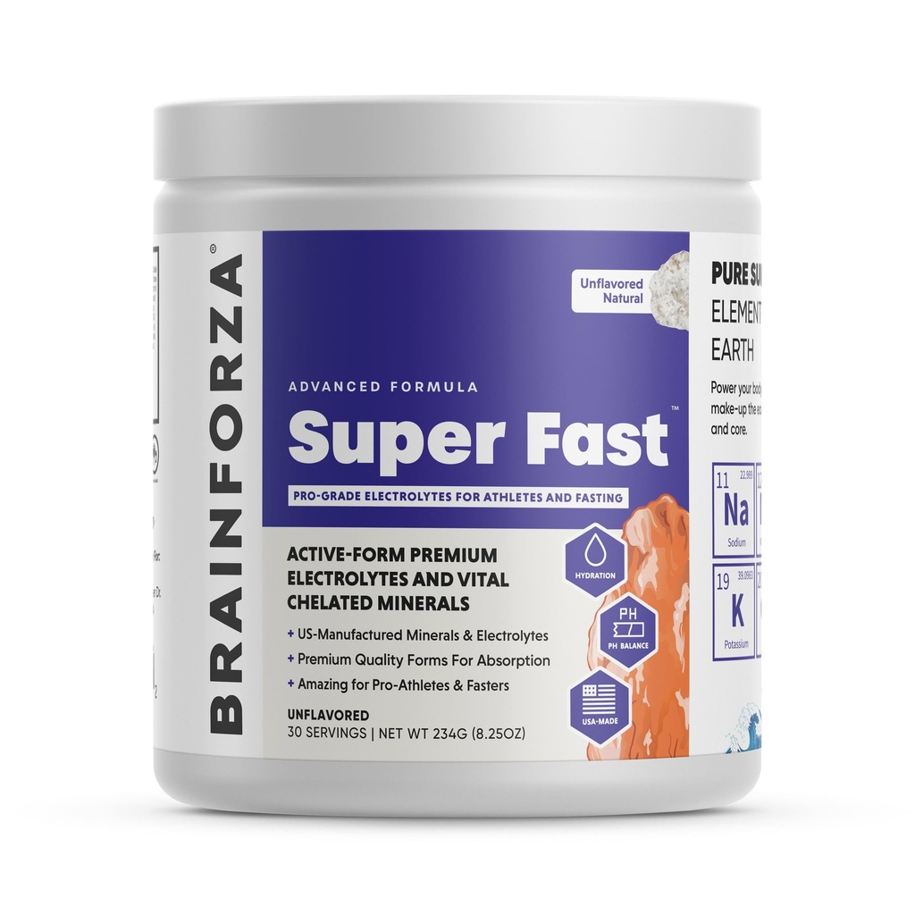 Smadzeņu Forza Super Fast Keto Elektrolīti tukšā dūšā - Premium Elektrolīti, bez cukura vai aromatizēšanas w/Potassium, Nātrijs, Magnijs, Kalcijs, Cinks, Rozā Himalaju sāls (30srv, Neuzliesmojošs)