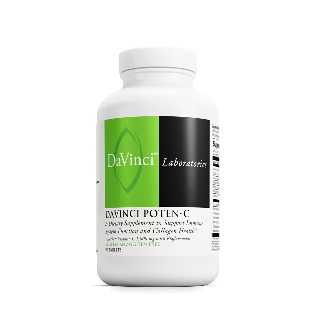 DAVINCI Labs Poten-C - atbalsts Imūnsistēmas funkcijas & Kolagēna veselība * - C vitamīns, kalcijs, magnijs, cinks, kālijs, mangāns un bioflavonoīdi - Veģetārs - Bez lipekļa - 90 tabletes