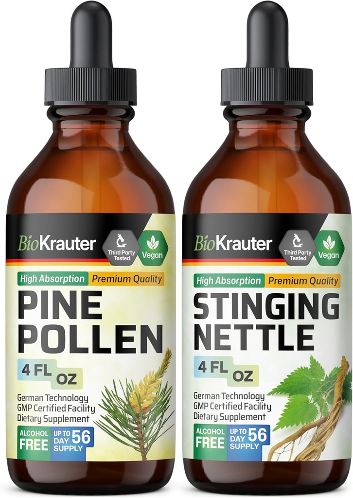 BIO KRATER Pine Pollen Tincture 4 Fl. Oz. & Stinging Nettle Tincture 4 Fl. Oz.