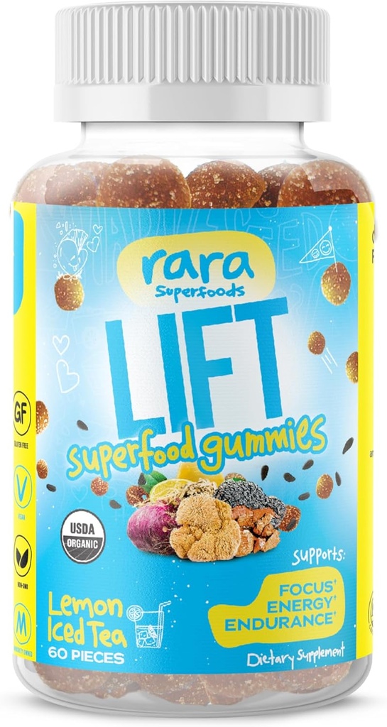 Lift Focus USDA Organic Certified Gummies – Dabas smadzeņu atbalsta papildinājums, Vegan & Gluten-Free, Infusioned with Yerba Mate, Lion’s Mane, Wild Purple Maca & Chaga (60 Gumies, Lift)
