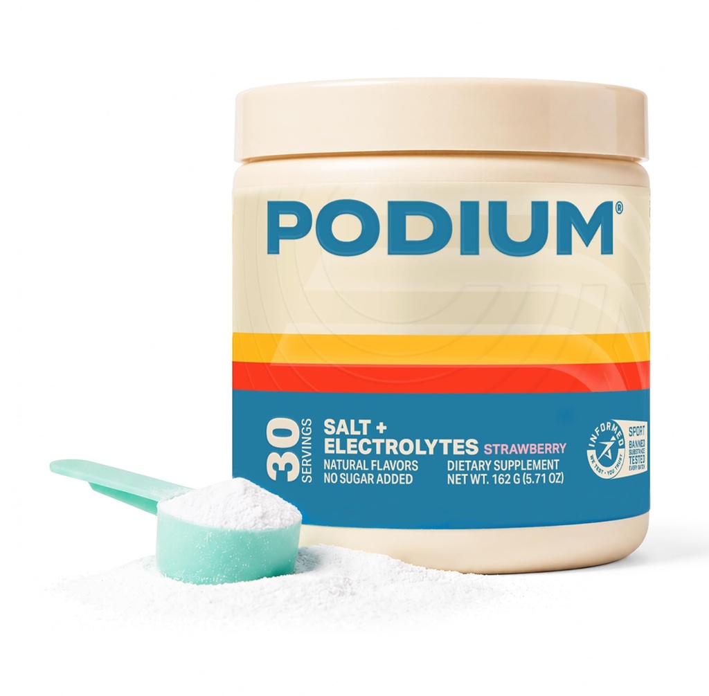 Podium Nutrition Training sāls + Elektrolītu pulveris, zemeņu, post Workout Hidratācija & Muskuļu atkopšanas atbalsts, Elektrolītu Dzērieni, Magnijs, Kālijs, Kalcijs un Nātrija sāļi, 30 Pasniedz