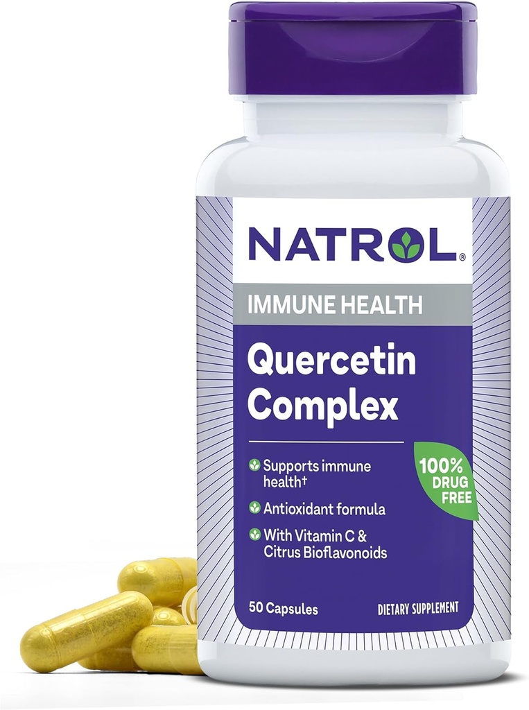 Natrol Quercetin Complex, Diētiskā papildinājums imūnās veselības, Quercetin papildinājumi ar C vitamīnu un Citrus Bioflavonoids, 50 kapsulas, līdz 25 dienu piegādes