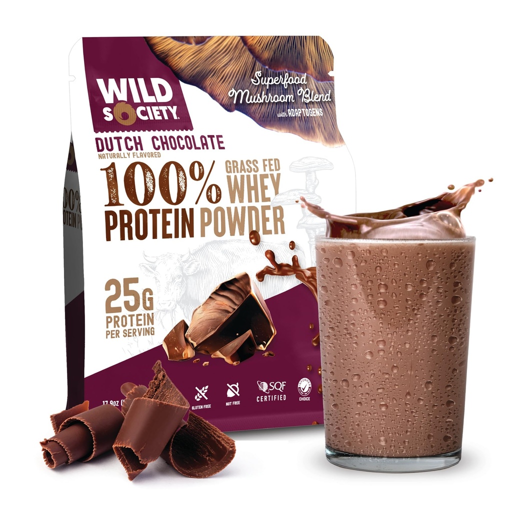 SABIEDRĪBA - Premium 100% Zāles kausēts sūkalu proteīns Pulveris + Superfood Sēnes un adaptogēni - 25g Olbaltumvielas, tīrs olbaltumvielu pulveris, 0 Pievienots cukurs, neĢMO, bez lipekļa - Holandes šokolāde - 17,9 oz