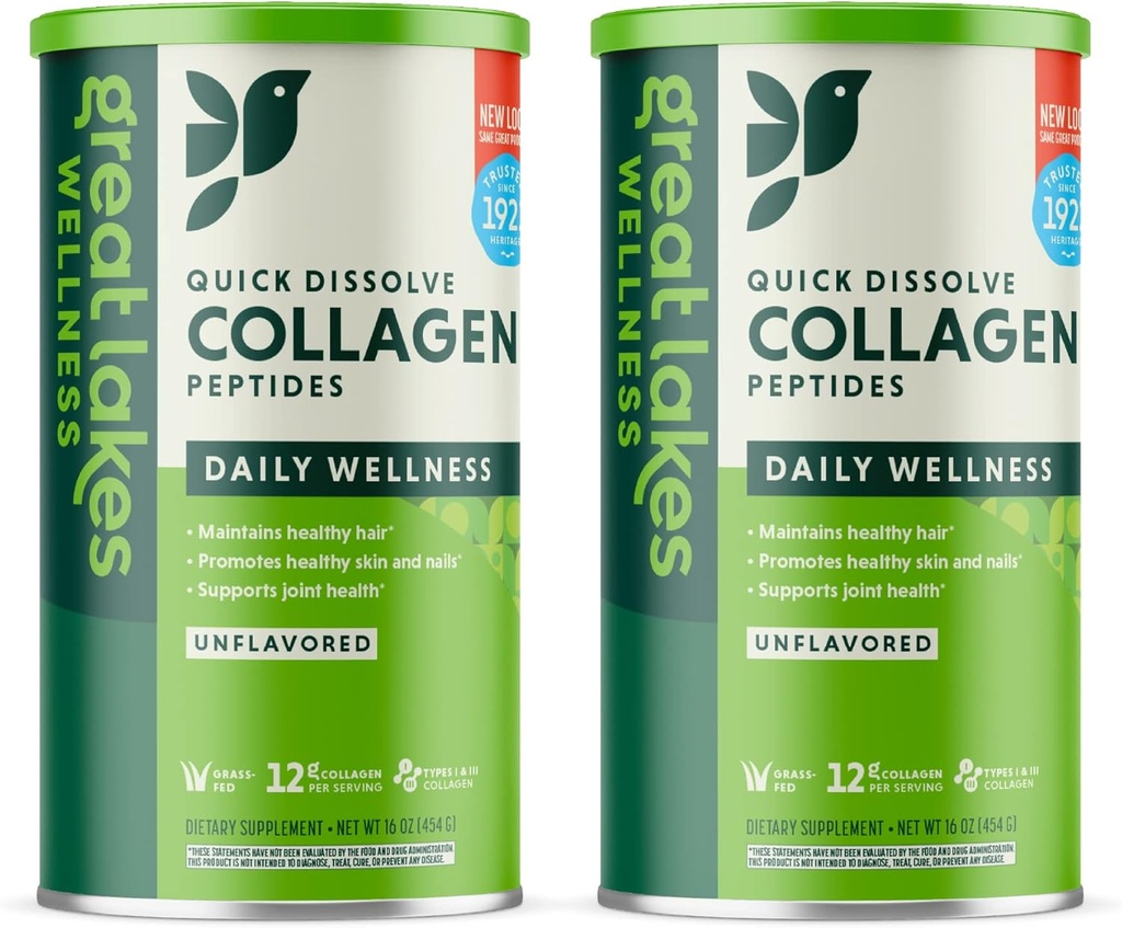 Great Lakes Wellness Kolagēna peptīdi Pulveris ādai, matiem, nagiem, locītavām un gremošanas traktam - Neuzliesmojošs - Ātri izšķīst Hidrolizēts, Ne-GMO, Keto, Kosher - 16 oz - 2 Iepakojums May Vary