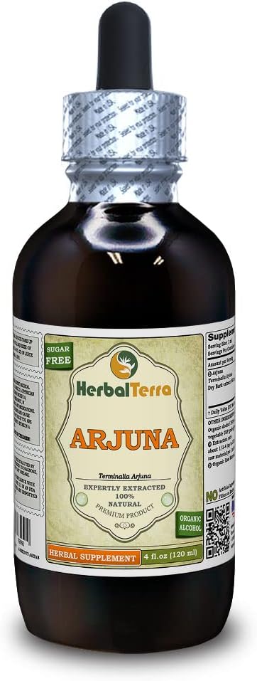 Arjuna (Terminalia Arjuna) Tinktūra, Organisks žāvēts Bark Liquid Extract (zīmuļa nosaukums: HerbalTerra, proudly made in USA) 4 fl.oz (120 ml)