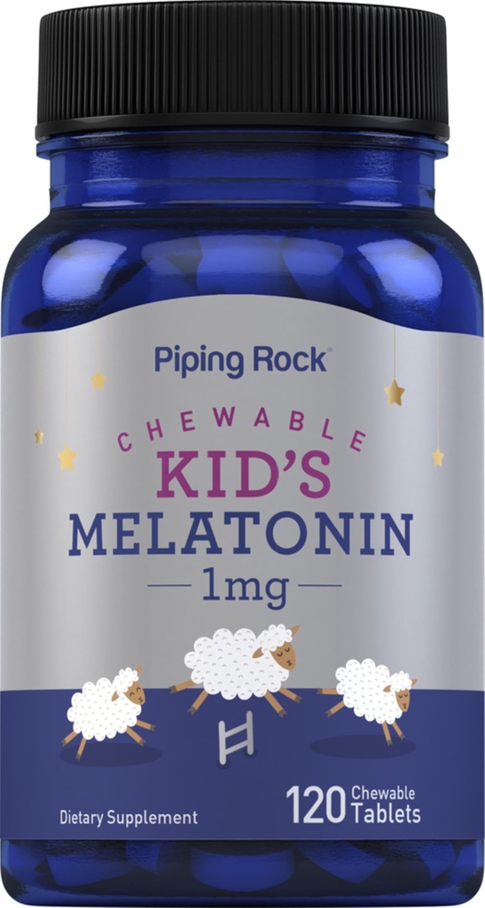 Piping Rock Kids Melatonin 1mg - 120 košļājamās tabletes -- Papildinājums bērniem -- Veģetārs, ne-GMO, bez lipekļa
