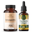 HERBAMAMA Ashwagandha un Turmeric Ginger Kit - 1500 mg Ashwagandha Root Kapsulas un Turmeric Ginger Tincture 2 fl oz - Vegan, non-GMO, Cukurs un bez alkohola - 2 iepakojumi