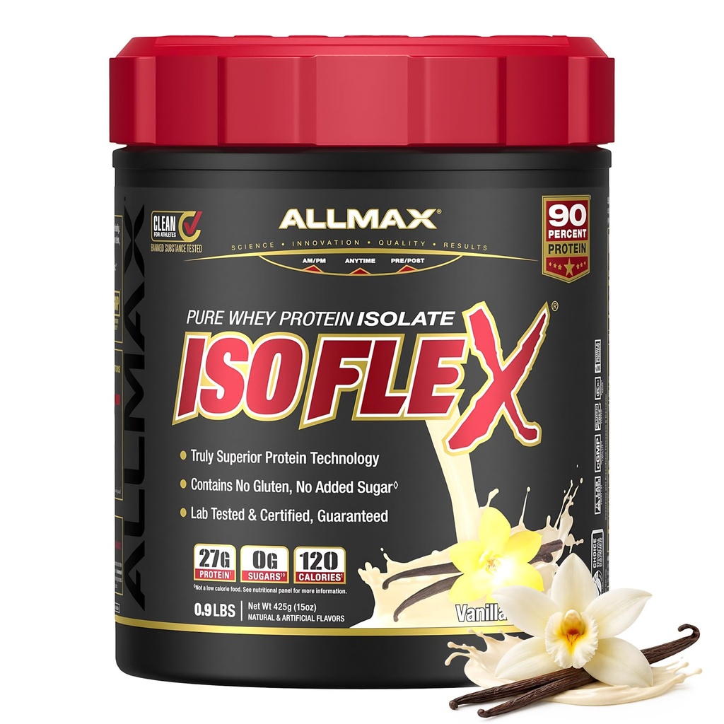 ALLMAX ISOFLEX Sūkalu proteīna izolāts, Vanilla - 1 lb - 27 Olbaltumvielu Grams uz kausiņu - Nulle tauku un cukura - 99% Bez laktozes - Bez lipekļa un sojas - Aprocis. 15 Kalpošana