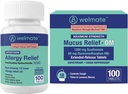 WELMATE kopā Respiratorās veselības paka: Alerģija Relief Feksofenadīns HCl 60mg (100 Ct) 12-Cour Non-Drowsy Antihistamīns + Maksimālais spēks Mucus Relief DM 1200mg Guaifenesīns & 60mg DXM (100 Ct)
