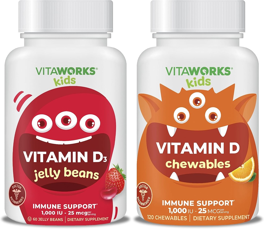 Kids D3 vitamīns 1000 SV Jelly pupiņas + D3 vitamīns 1000 SV košļājamās rotaļlietas