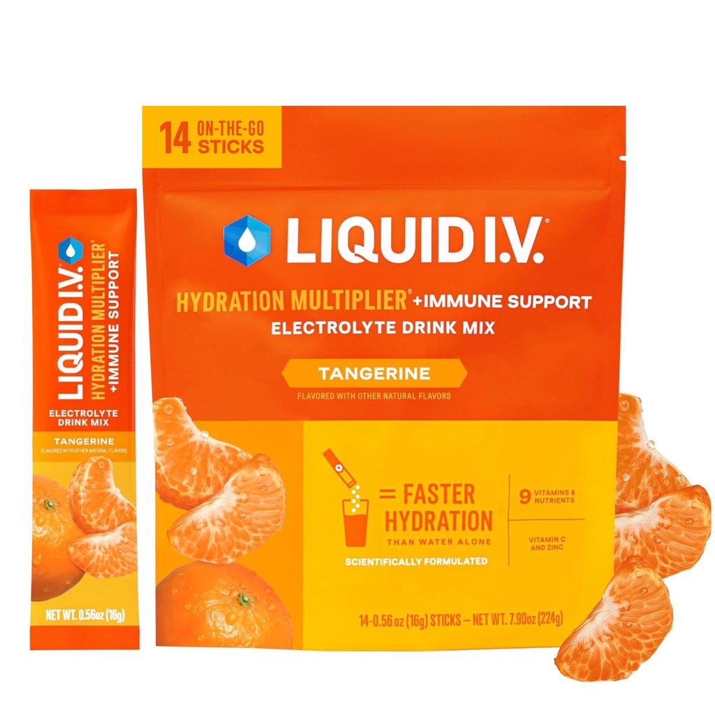 Šķidrais I.V.® Hidratācijas pastiprinātājs +Immune Support - Tangerine -- Electrolyte Powder Drink Mix - 1 Pack (14 Servisi)