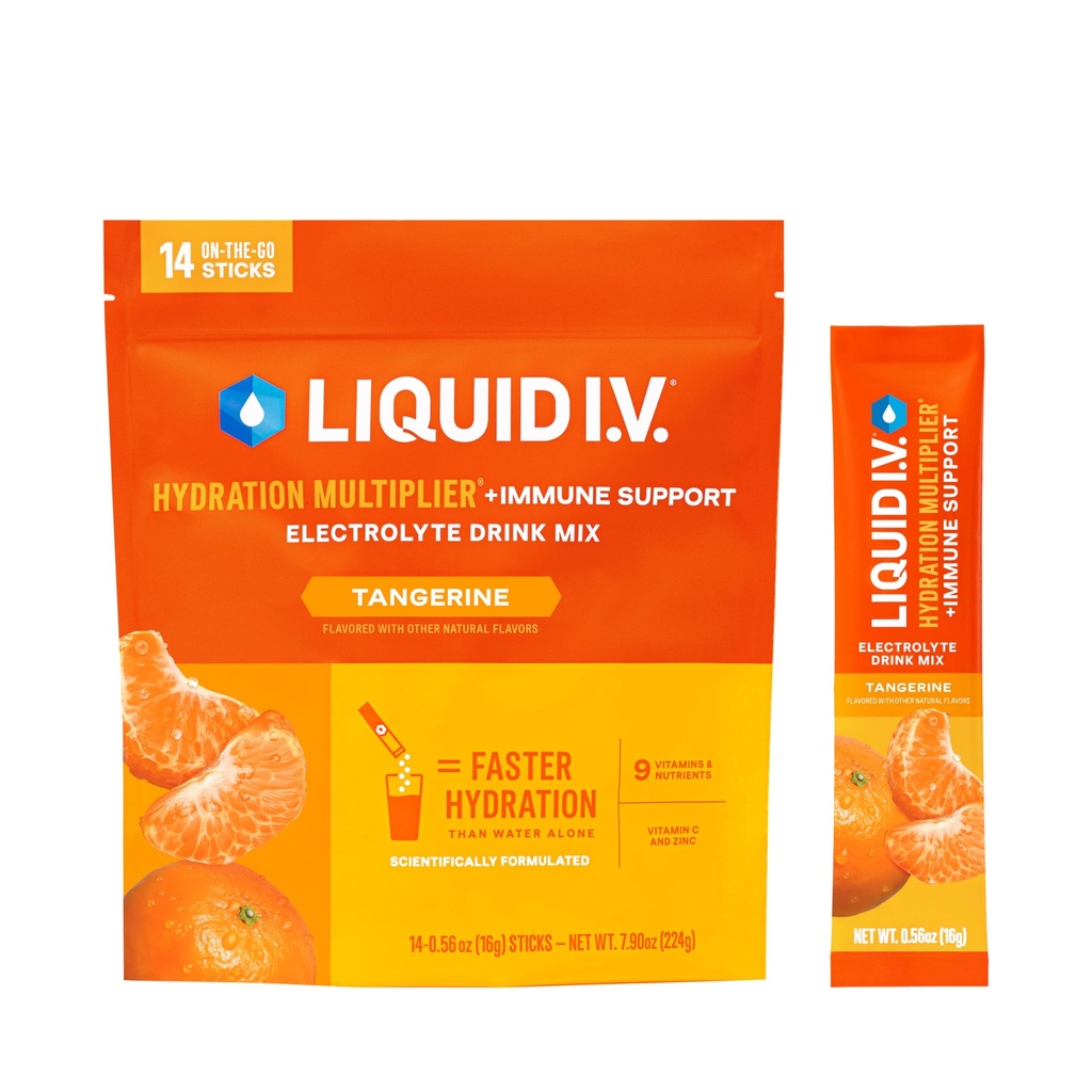 Šķidrais I.V.® Hidratācijas pastiprinātājs +Immune Support - Tangerine -- Electrolyte Powder Drink Mix - 1 Pack (14 Servisi)