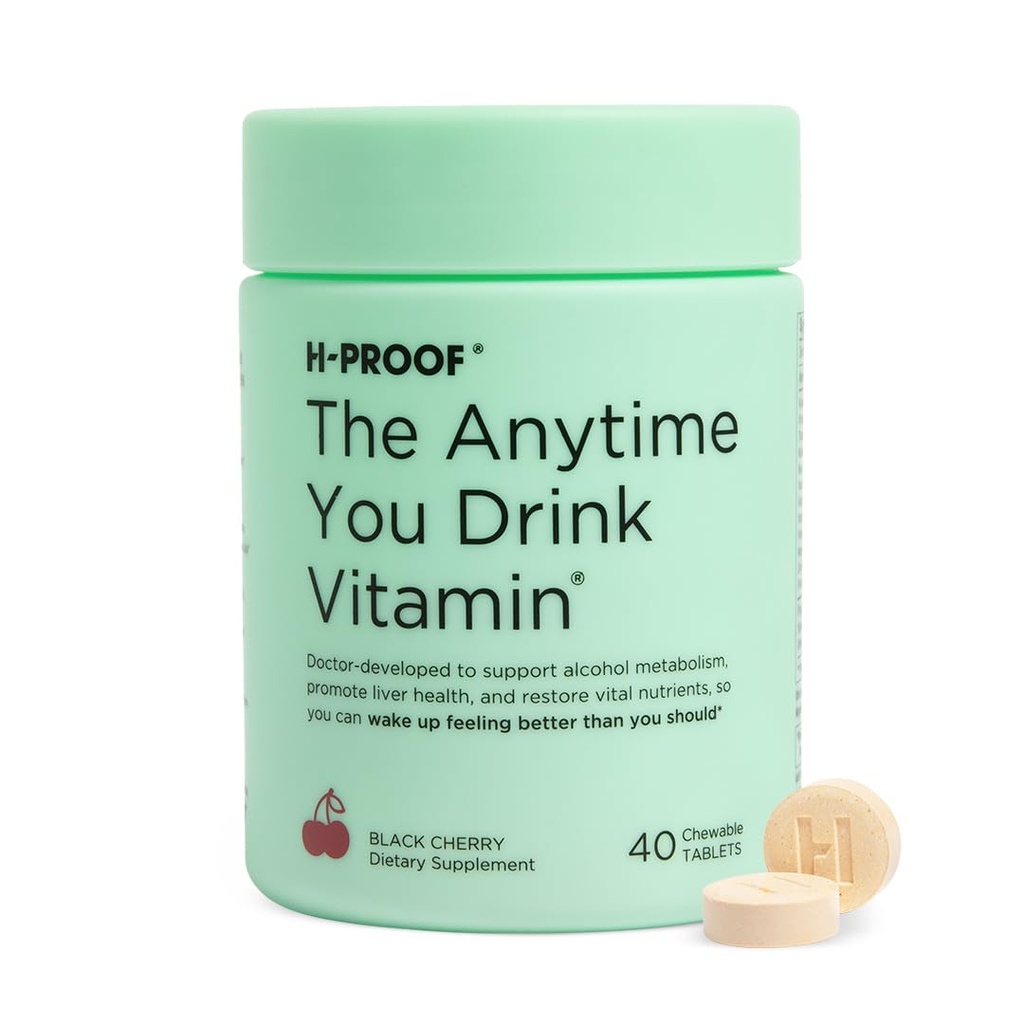 H-PROOF Jebkurā laikā jūs dzerat vitamīnu, aknu veselība un imunitāte Atbalsts ar elektrolīti, piena dadži un vitamīni B & C - 40 košļājamās tabletes (20 Servējumi), Vegan, Black Cherry