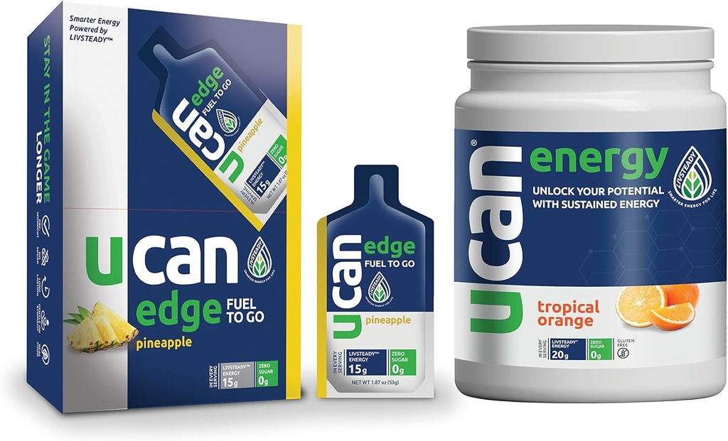 UCAN Ananas Edge Energy Gel & Orange enerģijas pulveris - lielisks skriešanai, treniņiem, fitnesam, riteņbraukšanai, krustnagliņām un vairāk    - bez cukura, vegan, & Keto Friendly Energy pielikums