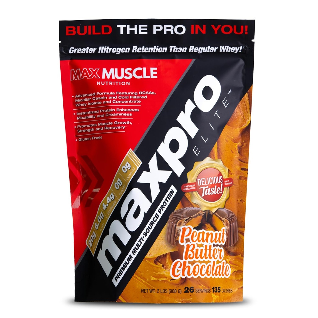 Makss Muskulis Maxpro Elite Sūkalu Olbaltumvielas Pulveris - 30g Olbaltumvielas - 0g Cukurs - 6,6g BCAAs -Micellar Casein Auksti filtrēts Sūkalu Izolāts Olbaltumvielas - Veicināt muskuļu augšanu un atgūšanu (PB Šokolāde, 2lb)
