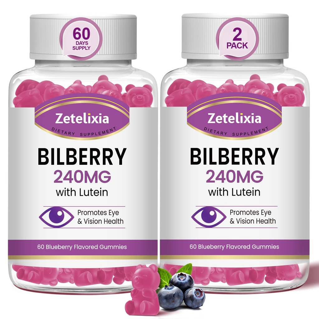 2 Iepakojums Lutein Gummies Acu veselības papildinājums pieaugušajiem, Luteīns un zeaksantīns Papildinājumi Acu vitamīni Gumijas, Mellenes ar luteīnu acu un redzes veicināšanai - 120 Gumijas
