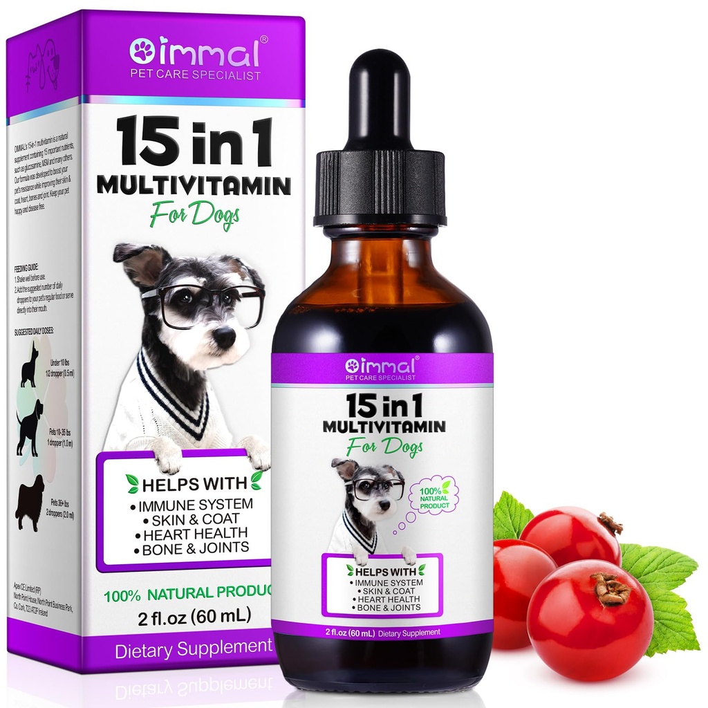 15 in 1 suņiem Multivitamīnu, All-in-one multi-šķidrs Multivitamīnu suņiem, suņiem Vitamīni un Papildinājums ar gremošanas, imunitāte, alerģijas ādas un apvalka atbalsts, Hip & Joint, All Ages, Šķirnes 2 un