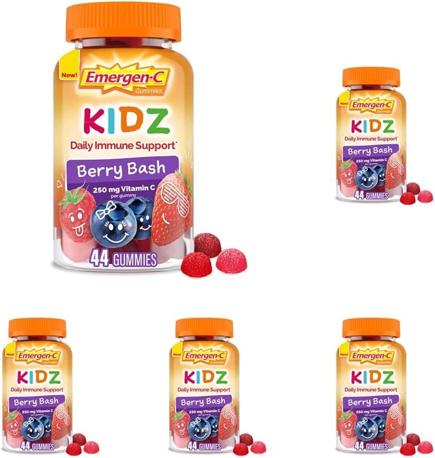 Emergen-C Kidz Daily Imūnsupport Diētiskās piedevas, ar C vitamīnu un B vitamīnu Imūnsupport, Berry Bash - 44 Count (iepakojums 5)