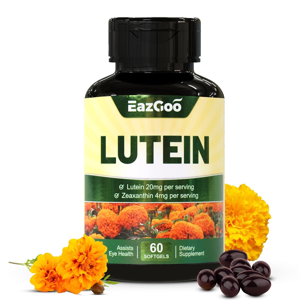 Luteīns acīm, luteīns 20 mg, luteīns un zeaksantīna piedevas, acu bagātinātāji, acu trakums Relief & Support Vision Health, Vegan, 60 Softgels