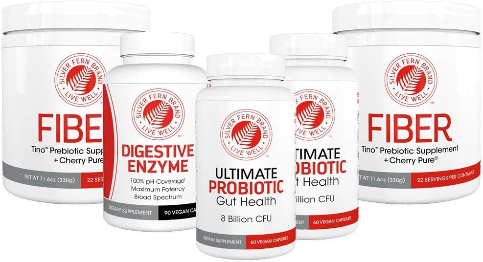 Silver Fern Brand 60 Day Gremošanas sistēmas Reboot Kit - Gut Veselība Uzturēšana un Atbalsts - Probiotikas, Fiber & Gremošanas Fermenti