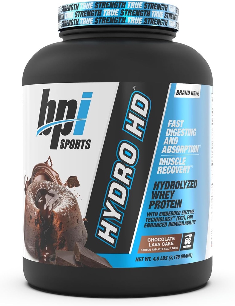 BPI Sports Hydro HD - 100% Hidrolizēts sūkalu proteīns Pulveris - Muskuļu augšana, atveseļošana, 25g hidrolizēta proteīna, zems ogļhidrātu līmenis, zems cukura līmenis, ātra absorbācija (68 Kalpo, Šokolādes Lava kūka)