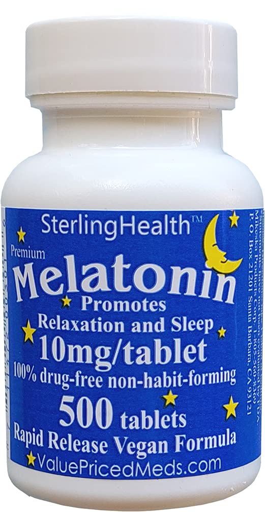 Melatonīns 500 skaits 10 mg Ātri izšķīdiniet Vegan Super Stiprums