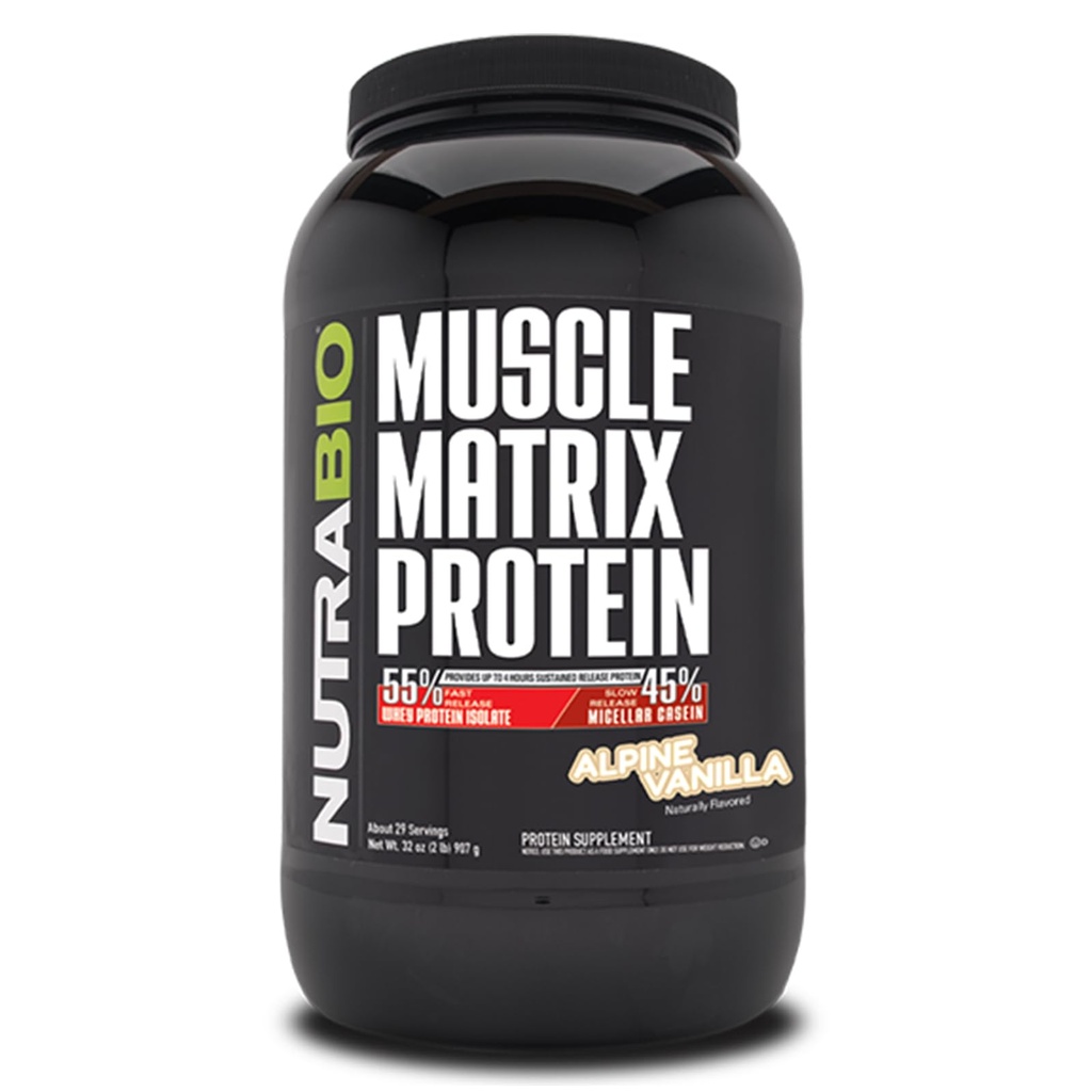 NutraBio Muskuļu matrices proteīns Pulveris - 25g proteīna Per Scoop - sūkalu izolāts un Micellar Casein Combo ātrai un lēnai atbrīvošanai - Vanilla - 2 mārciņas, 28 Kalpo