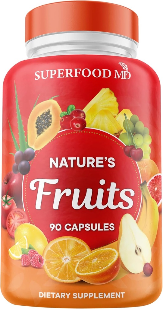 Superfood MD Augļi Papildinājums - 90 Augļu Kapsulas - Atbalsta Enerģijas Līmeņi, Augsts Likopēns, Vitamīni & Minerālvielas - Sojas Brīvs - 90 Skaits