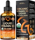 USDA Organiskais vitamīns D3 10000iu - D vitamīna pilieni zīdaiņiem, bērniem un pieaugušajiem, Grūtniecība un bērni Droša - Imūnsistēma, garastāvoklis, kaulu veselība un muskuļu atbalsts - Dabīga apelsīnu garša - 2 fl oz, 60 ml