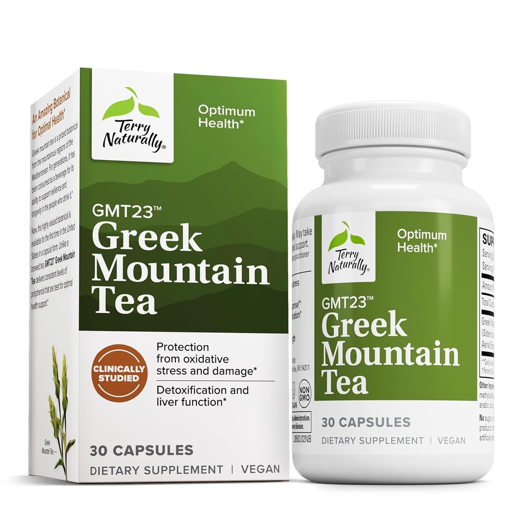 Terry Dabīgs GMT23 Grieķu kalnu tēja - Diētiskā Papildinājums Focus Support - Gremošanas Veselības Papildinājums aknu veselībai - Augu Papildinājums ar antioksidantiem - 30 Kapsulas