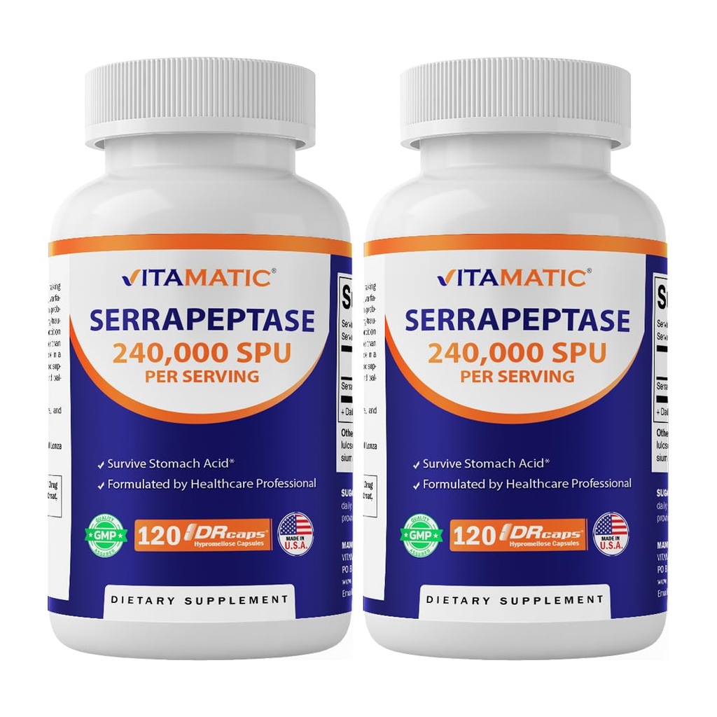 Vitamatiskā serapeptāze 240 000 SPU Servējumi, 120 Aizkavētas izlaistas kapsulas - Enteric Coated - Ne- GMO- Ražots ASV (120 Grāfs (2. iepakojums))