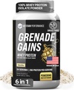 Grenāde Gains Whey Izolate Pulveris ar kreatīnu, L-karnitīns un beta-alanīns - trešās puses testēts, bez lipekļa, bez mākslīgiem saldinātājiem - ASV Made, Vanilla, 24 Kalpo