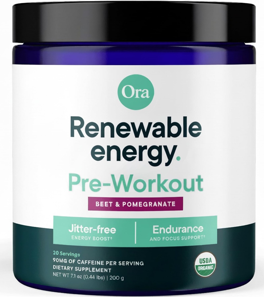 Ora Organic Pre Workout Pulveris vīriešiem un sievietēm Berry Beet Flavor- Vegan Sertificēts Organic, Soy-free, bez piena, bez lipekļa-free-nodrošina džiter-free Enerģijas Boost sievietēm un vīriešiem, 20 Kalpo