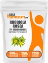 BulkSupplements.com Rhodiola Extract Powder - 3% Salidrosides, Rhodiola Rosea Extract - augu papildinājums, bez lipekļa, 200mg per Serving, 250g (8.8 oz) (iepakojums no 1)